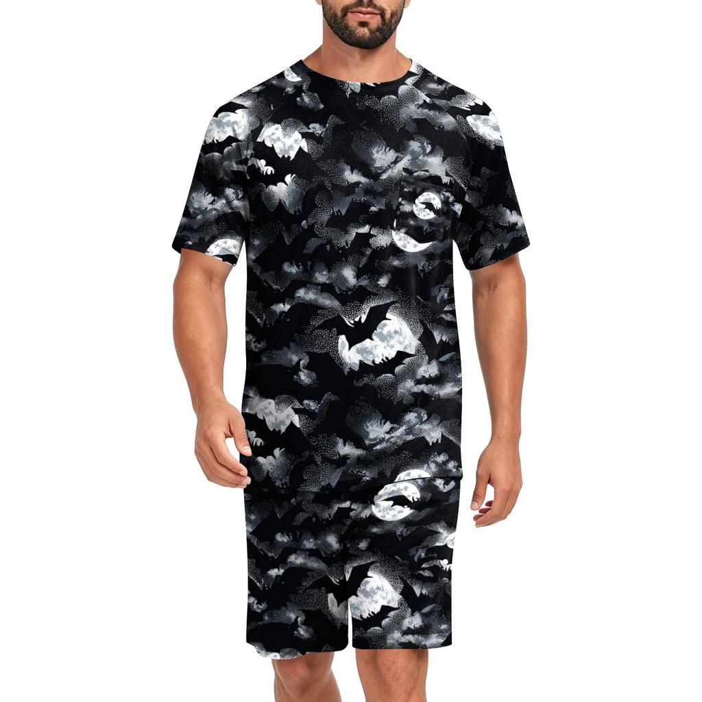 Men's Halloween Casual Pajama Set Short Sleeve Top and Shorts Comfortable Lightweight Sleepwear for Home Relaxation