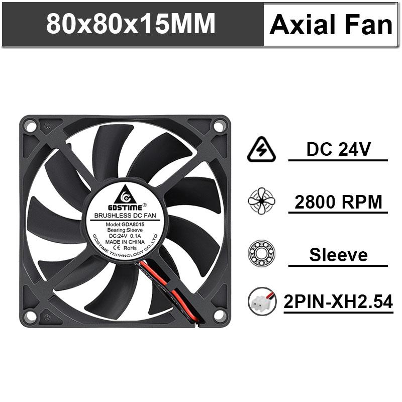 Gdstime 1 Piece DC 12V 24V 80mm x 15mm Dual Ball Bearing PC Case DC Cooling Fan 80x80x15mm 8cm 8015 Mute Radiator Cooler 2 Pin