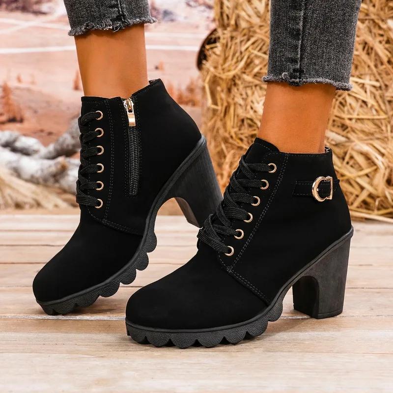 Retro Women Ankle Boots 2024 Hot Plus Size Shoes Female Modern Women's Boots Casual Round Toe Chunky Heels Side Zip Shoes Women