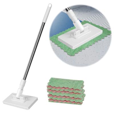 Small Mop with 360° Rotating Head Dust Mop with 4 Reusable Cloths Flat Mop Wet and Dry Household Cleaner Supplies Dust Removal