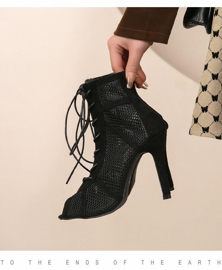 Foreign Trade 2025 Summer New Large Size European and American Mesh Cool Boots Roman Sexy Lace-up Fish Mouth High Heels