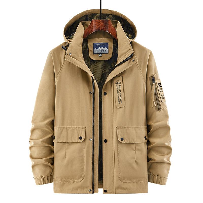 Men's Autumn New Men's Multi-Pocket Jacket Men's Printed Jacket Hooded Removable Men's Top