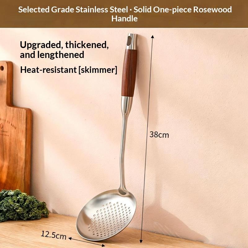 Stainless Steel Kitchen Utensil Set Heat Resistant Natural Wooden Handles Dishwasher Safe Cooking Tools for New Home Gift
