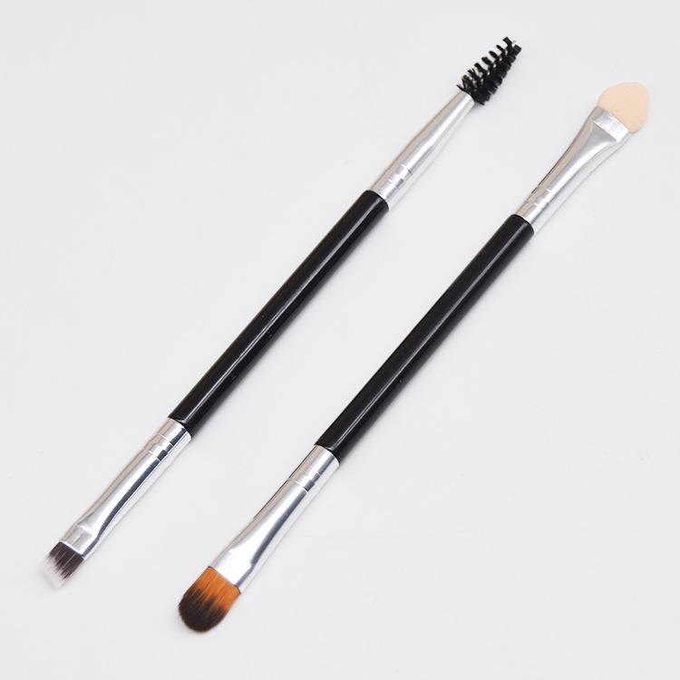 Double-head Eye & Brow Makeup Brush Set: Eyeshadow Sponge, Angled Brow Brush, Mascara Curler, Spiral Brush