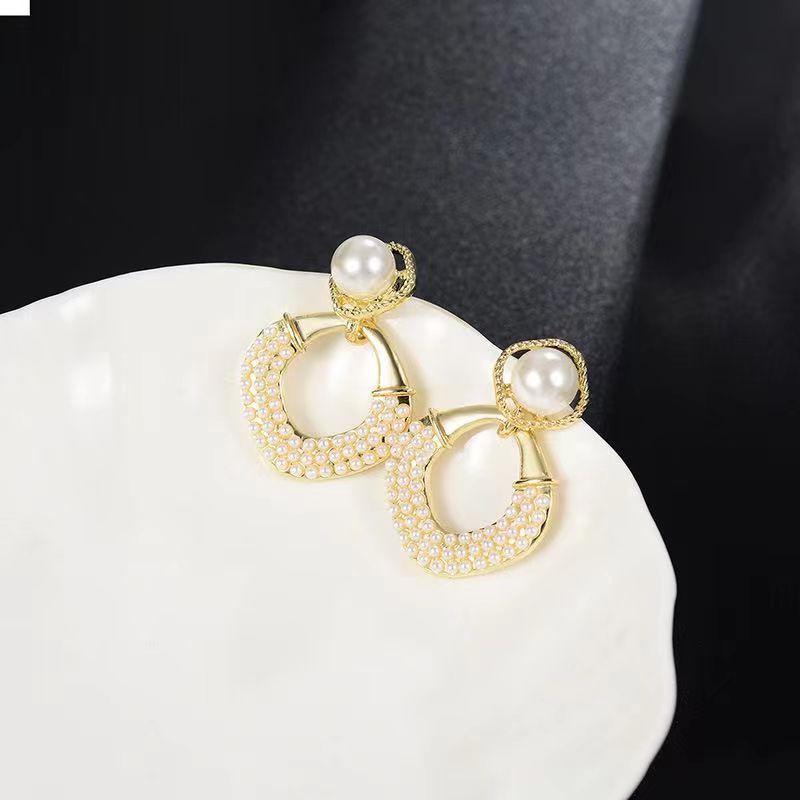 Korean-Style S925 Sterling Silver Rhombus Pearl Dangle Earrings for Women