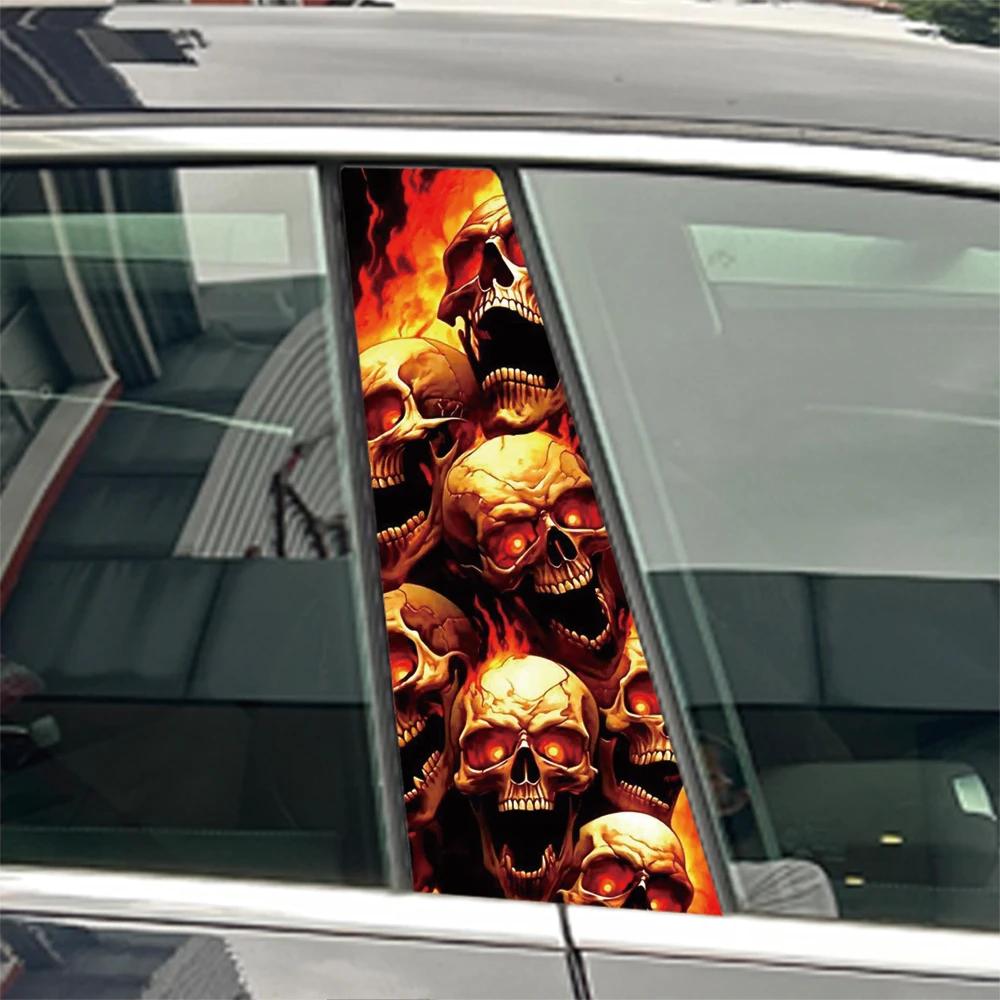 Devil Skeleton Samurai Skull Head Car B Pillar Sticker Waterproof Center Column Cover Scratches Sunscreen Car Accessories