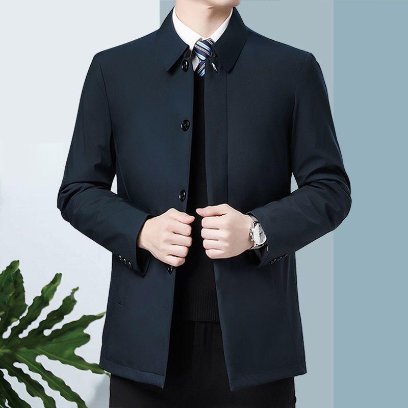 Men's Mid-Length Lapel Button-Up Jacket for Spring & Autumn