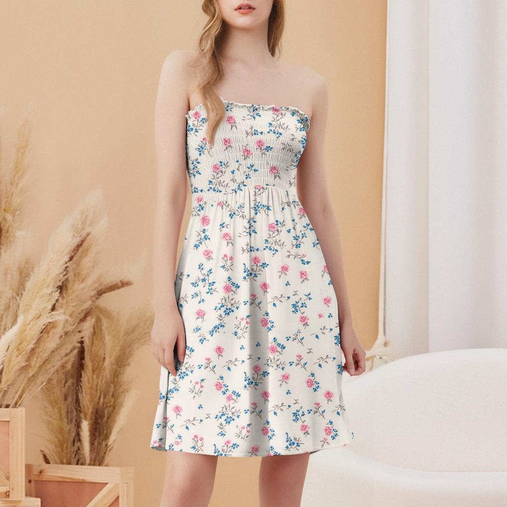 Fashionable Women's Casual Tube Top Floral Print Sleeveless Dress