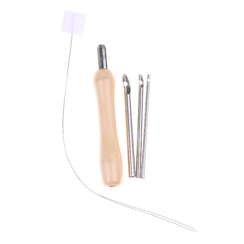 5Pcs Punch Needle Set 2.5Mm/3.5Mm/5Mm Adjustable Wooden Handle Punch Stitching Kit For Diy Cross Embroidery Craft Needles