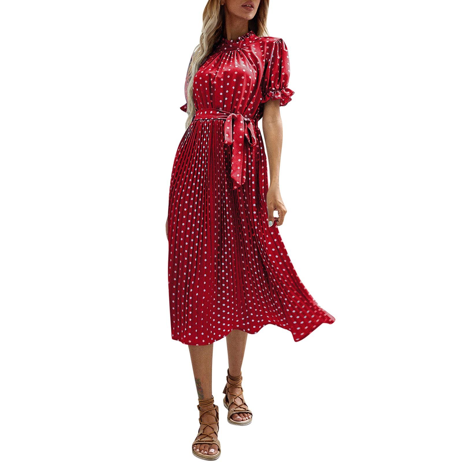 

Винтажное женское платье макси в горошек с принтом в горошек, летнее плиссированное вечернее платье трапециевидной формы с короткими рукавами, женское свободное пляжное длинное платье в стиле бохо, халат XL бордовый