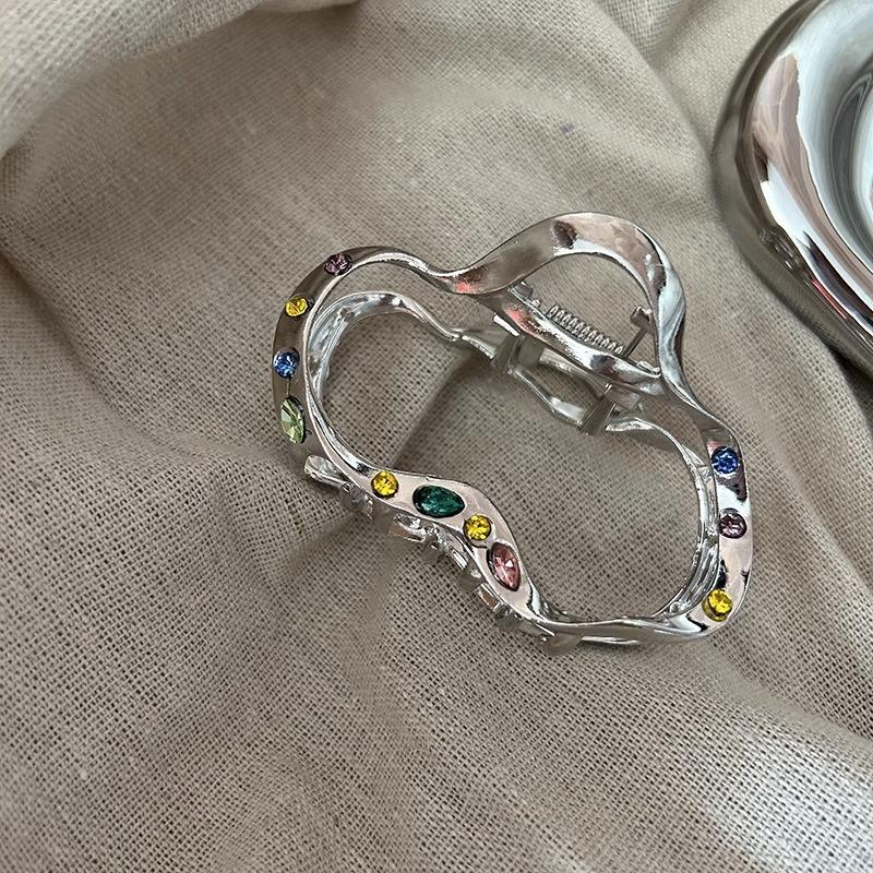 Girl Sweet Cool Color Diamond Element Hair Clip Silver Metal Shark Clip Back of Head High End Sensation Hair Clipper