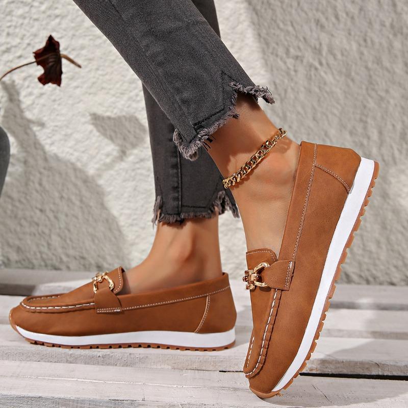 2025 New Metal Chain Flat-bottomed Thick-soled Casual Loafers