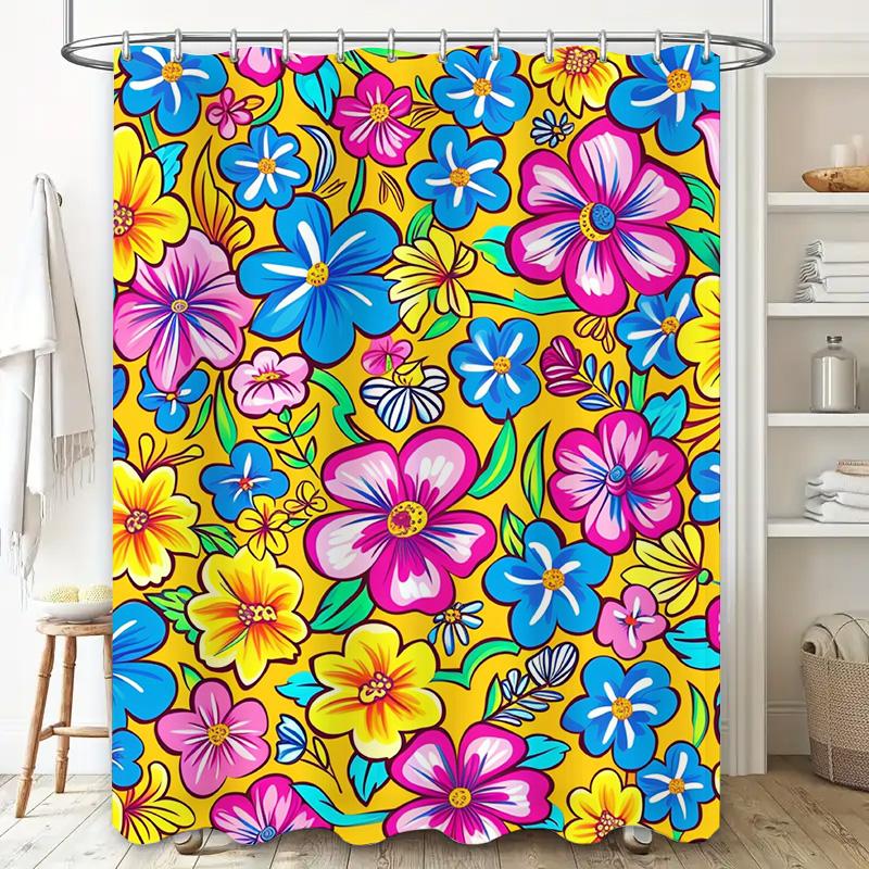 Bright Colorful Floral Shower Curtain Printed Fabric Home Decor Item for Bathroom Decoration, Size 60x72 Inches (152*183cm) In Y