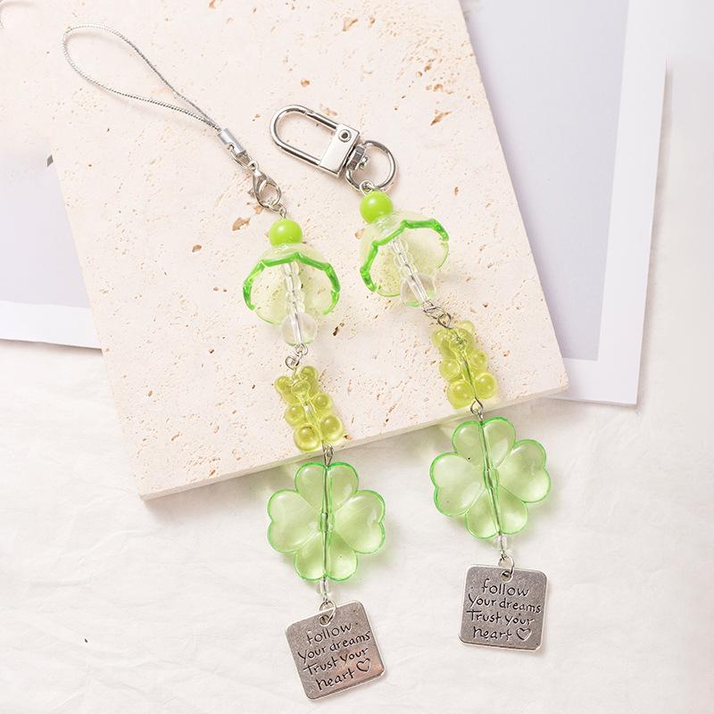 Fresh Lucky Grass Mobile Phone Chain Lanyard Beaded Wind Chimes Bag Pendant Ins Wind Keychain Versatile Bag Pendant