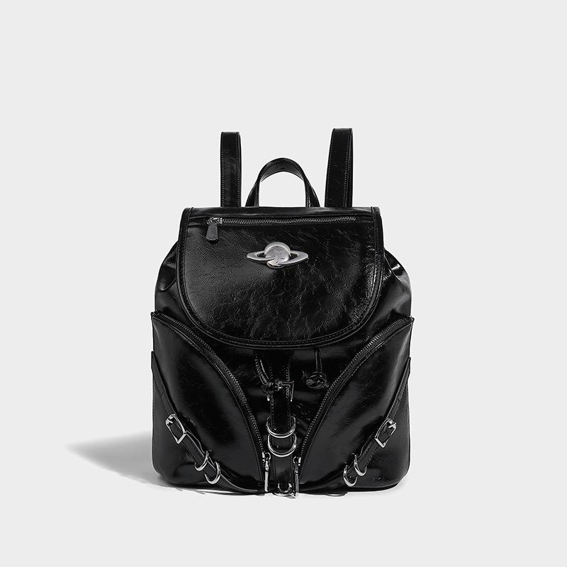 Small retro American-style backpack for women trendy buckle feminine student school bag high quality