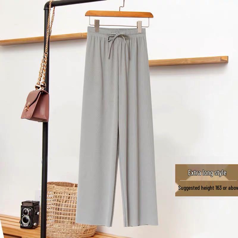 2025 Women's High Waist Wide Leg Ice Silk Pants - Spring/Summer Loose, Slimming, Floor-Length.