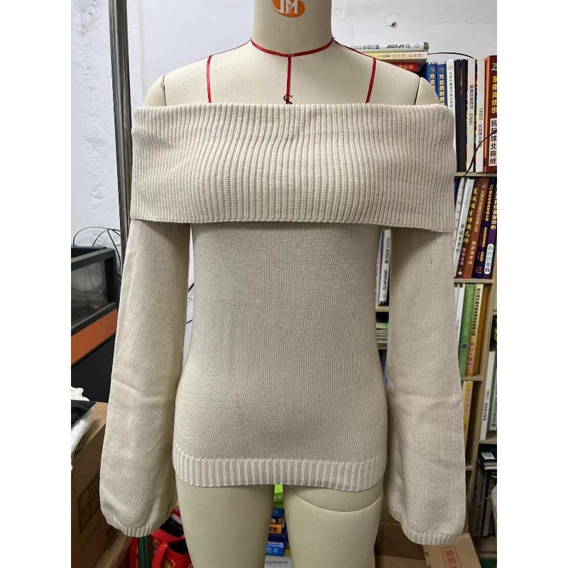 VEZFAA Maglioni monospalla a maniche lunghe con stampa tinta unita, casual, autunno inverno, da donna