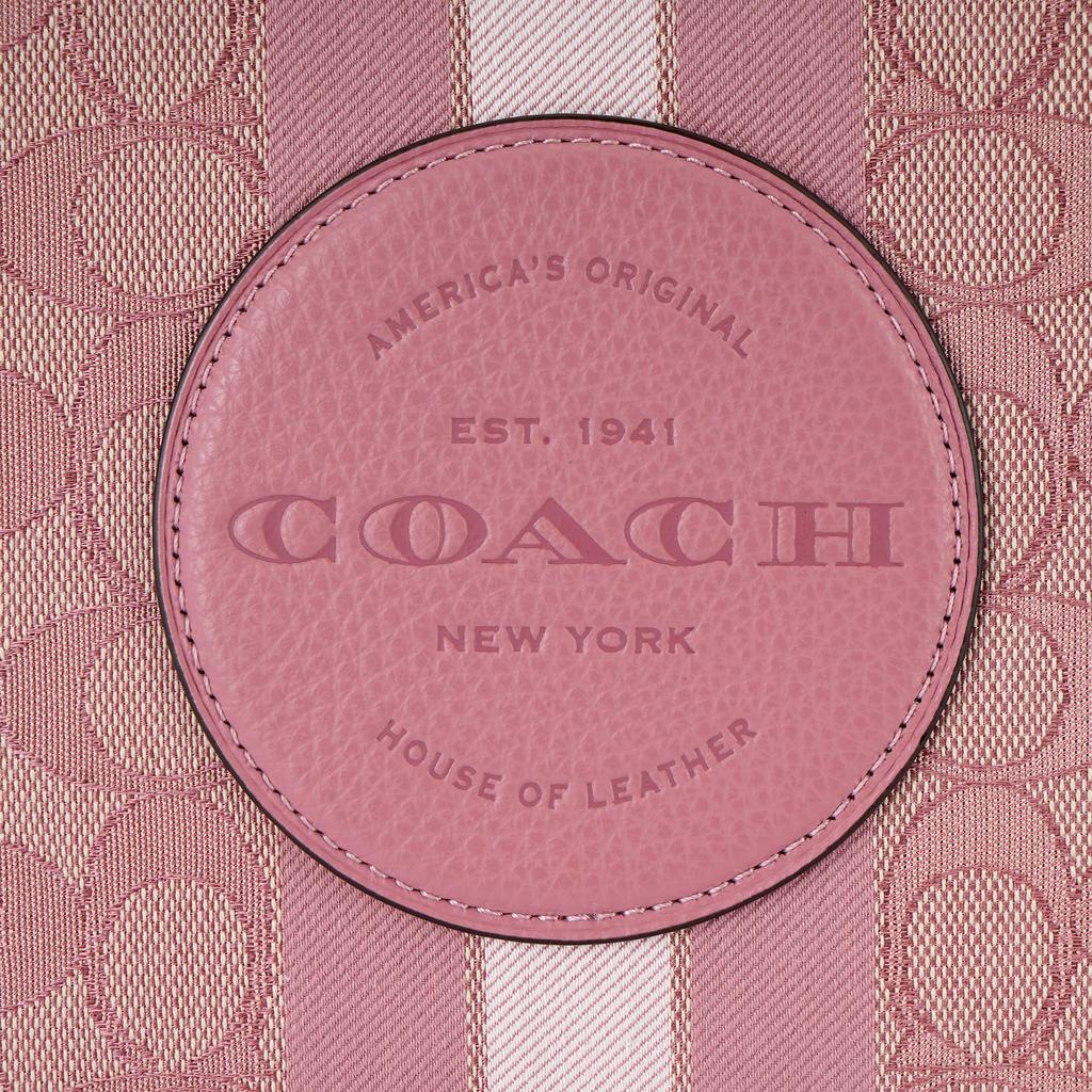 Coach Dempsey 22 Monogram Stripe Logo Accent Fabric And Leather Tote Bag Women tote Pink Latte CQ878-IMXCV