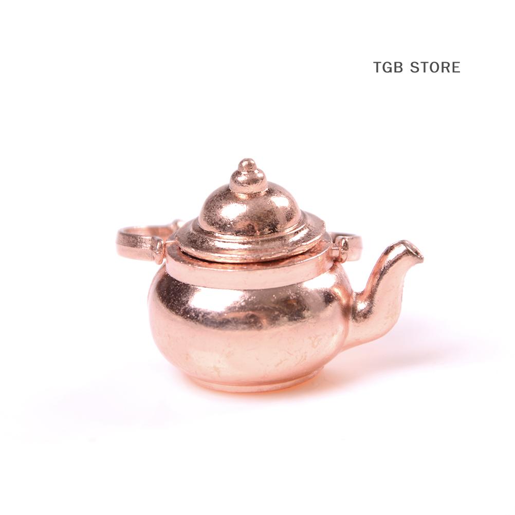 1 Pcs Dark Bronze Alloy 1/12 Dollhouse Miniature Copper Tea Kettle/Tea Pot