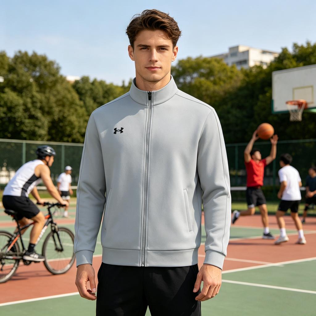 Under Armour Casual Minimalist Versatile Business Fashion Sports Fitness Travel Zip Jacket Unisex jackets Medium-Gray 26500405-011