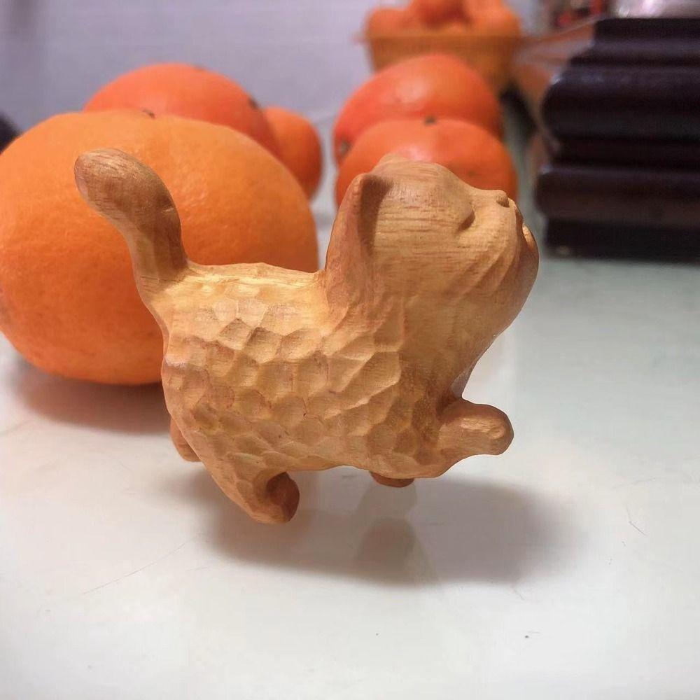 Tiny Wooden Cat Statue Cute Animal Figurine Cat Ornament Cat Sculpture  Desktop