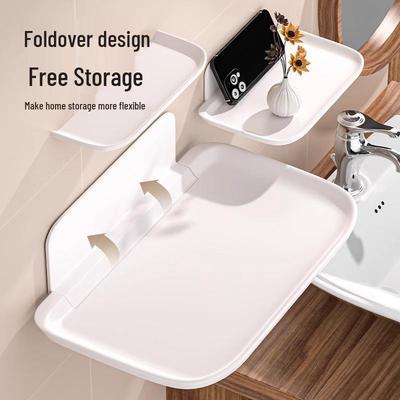 Foldable No-Drill Wall-Mounted Storage Rack for Bathroom, Shower, or Dorm Bedside