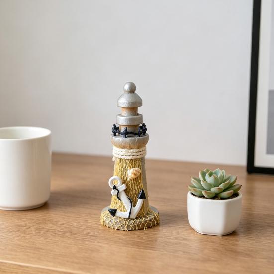 Yousheng Rustic Wood Lighthouse Figurine, Nautical Lighthouse Ocean Beach Sculpture, Handcrafted Coastal Tabletop Centerpiece for Mantel Bookshelf