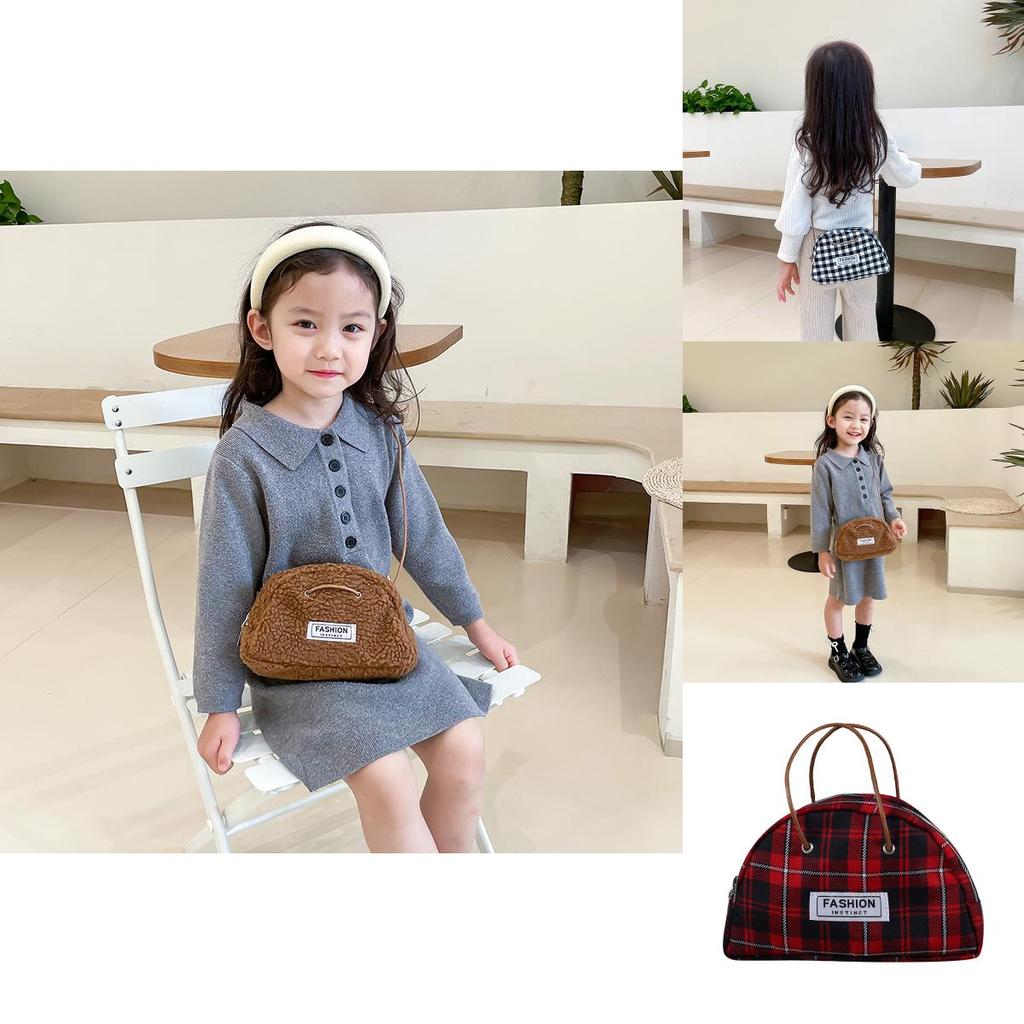 Stylish Korean Kids Mini Bag For Girls Vintage Canvas Tote Bag With Zipper Closure