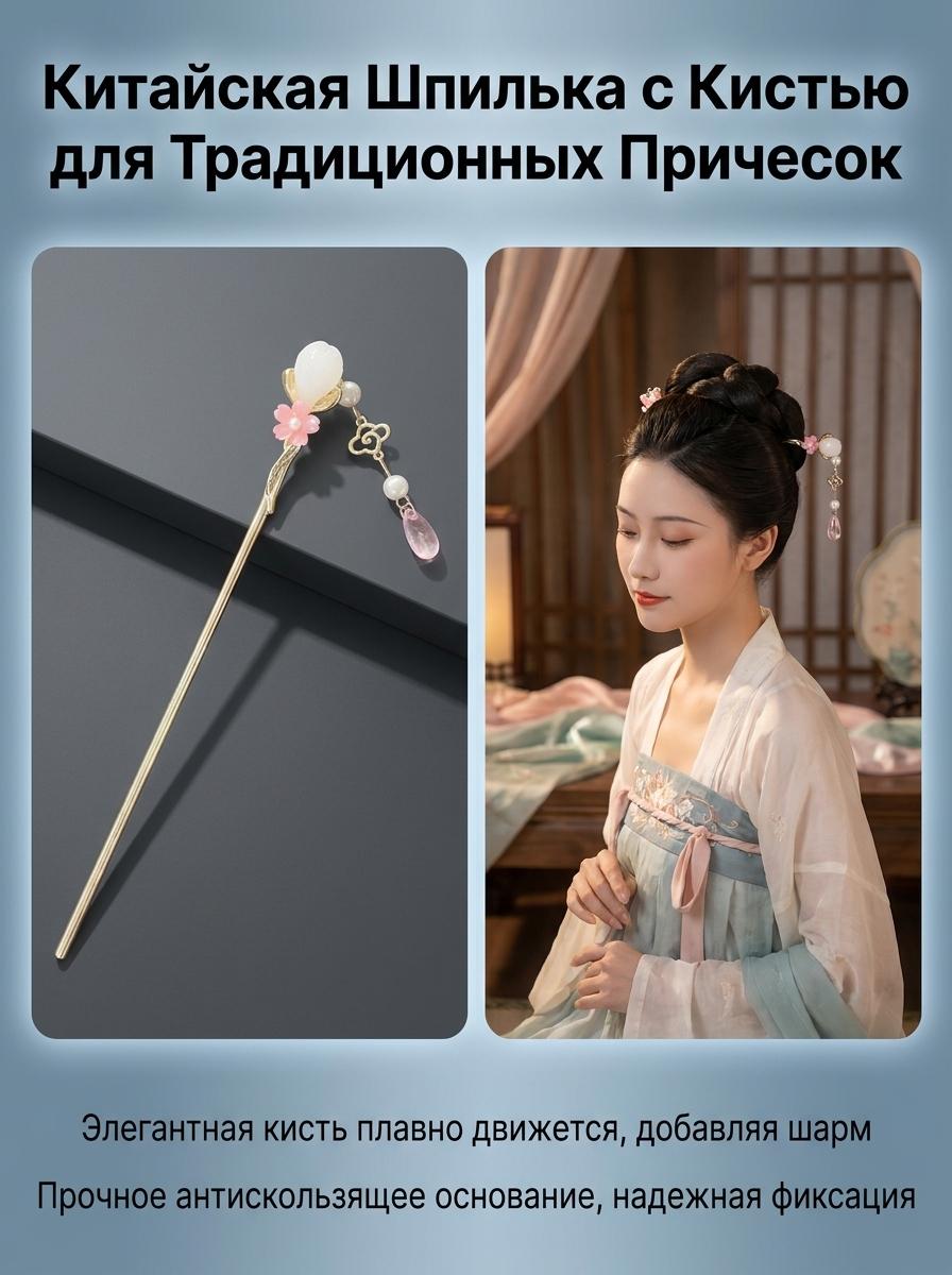Chinese Style Tassel Hairpin Alloy Material For Traditional Hairstyles Pink Bud амарант розовый