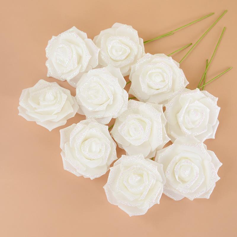 

10/20 шт. Пенопластовые блестящие искусственные цветы Искусственная роза со стеблем DIY Свадебный букет невесты Украшение для центра стола на вечеринку Домашний декор 10pcs