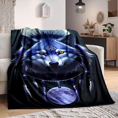 1pc Wolf Moon Blanket, Lightweight Flannel Throw Blanket for Sofa, Bed, Travel, Camping, Living Room, Office, Couch, Chair, and Bed