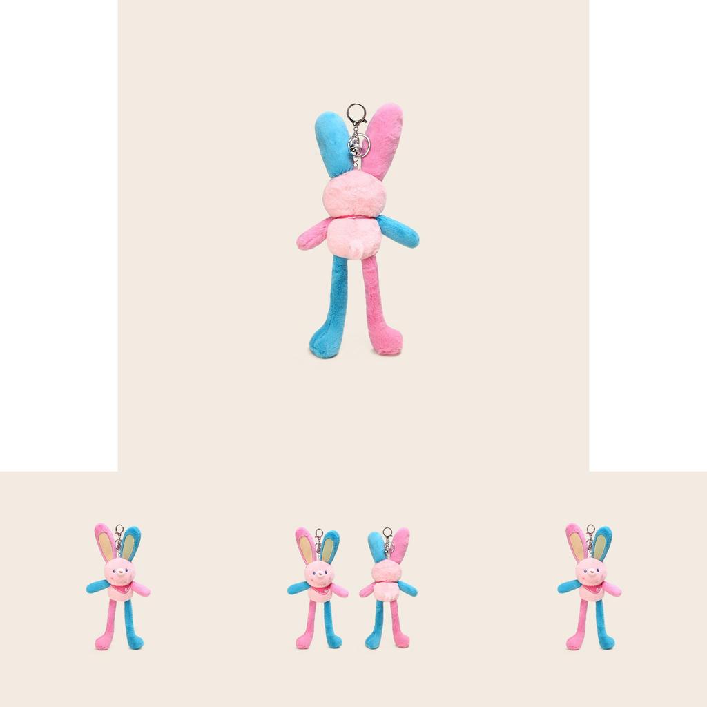 Cute Cartoon Color Blocked Rabbit Plush Toy Pendant With Stretchable Ears For Kids And Teens