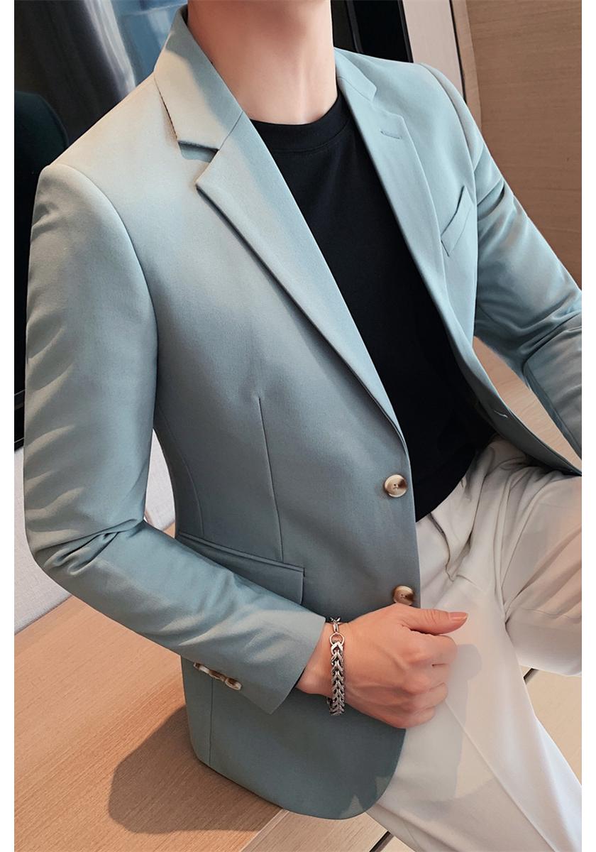 

2025 Spring Men s Trendy Korean Style Single-Breasted Slim Fit Long-Sleeve Suit for Hairdressers, Solid Color 4XL (165-180 lbs)
