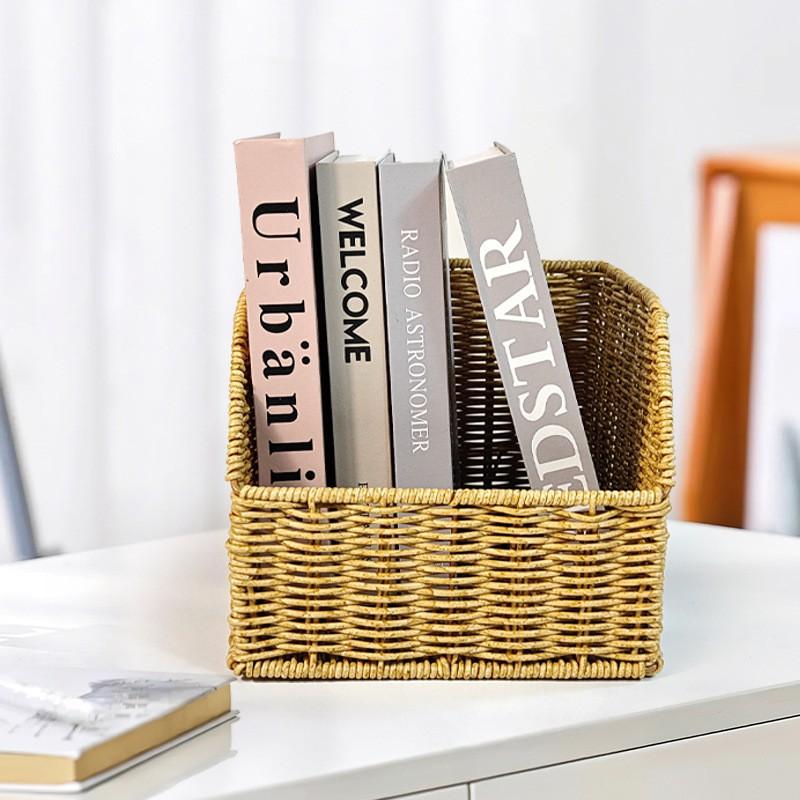 Geflochten-Optik Schrägöffnungs-Aufbewahrungskorb Wohnzimmer Schreibtisch Unordnung Schlafzimmer Buchorganisator Küche Obst Kosmetikhalter