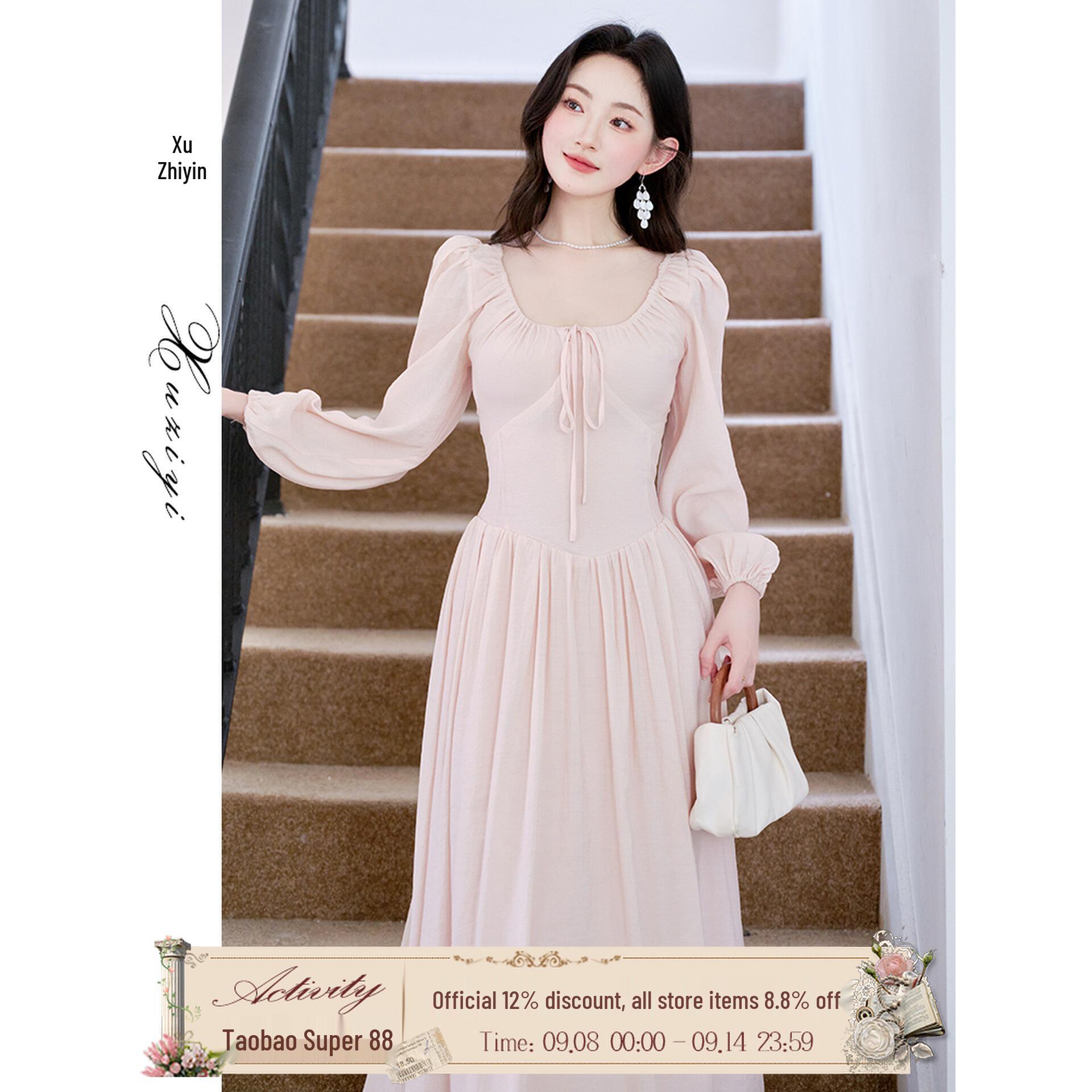 Elegant French Pink Slimming Dress - Autumn/Winter 2025 Collection Medium розовый