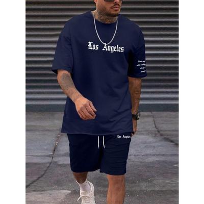 Summer Men's Suit Los Angeles Letters Simple Print Sport T-shirt Casual Loose Suit Short Sleeve T Shorts Men's Summer Clothing