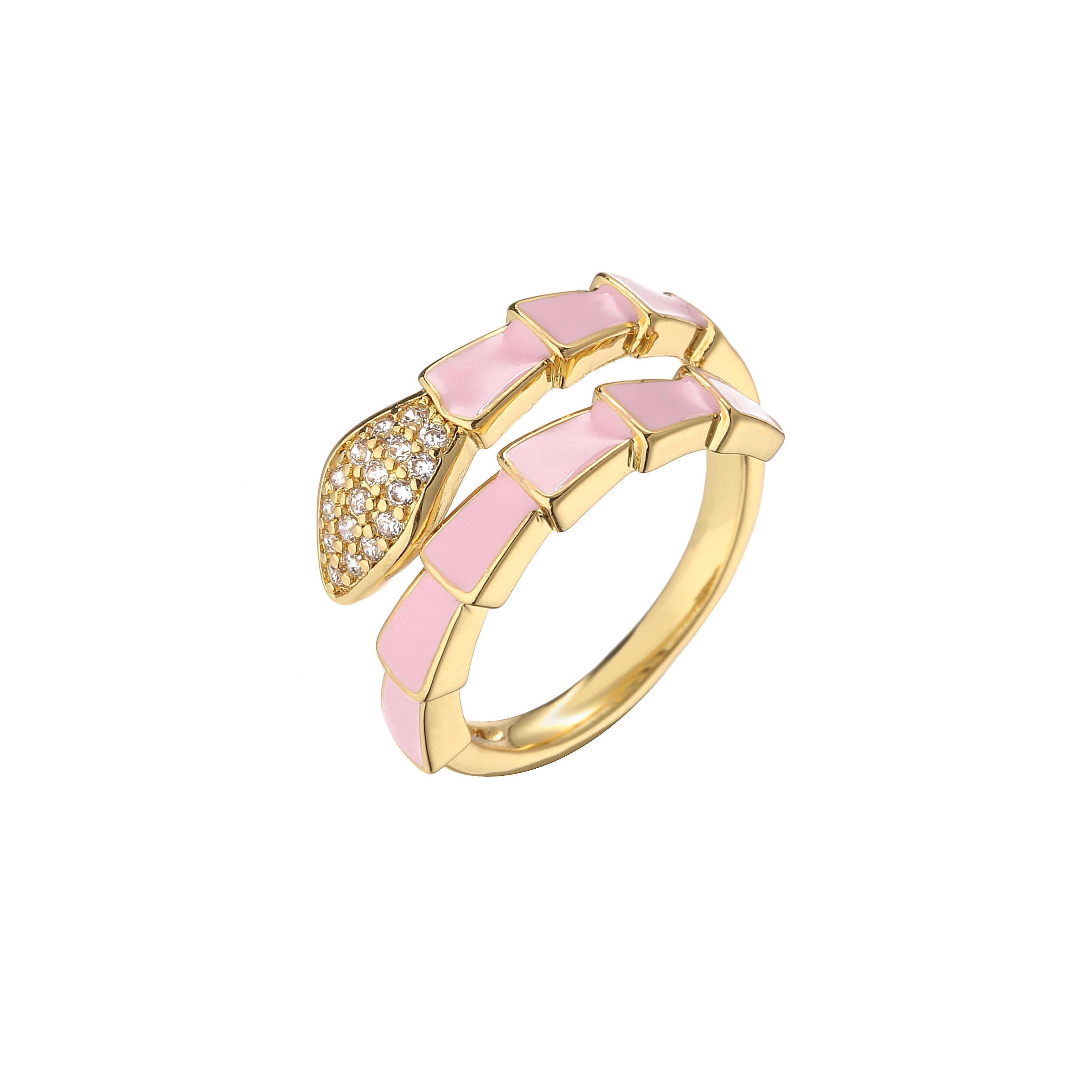

18K Gold Plated Brass Colorful Snake Adjustable Rings for Women Simple Temperament Engagement Fashion Zircon Wholesale resizable розовый