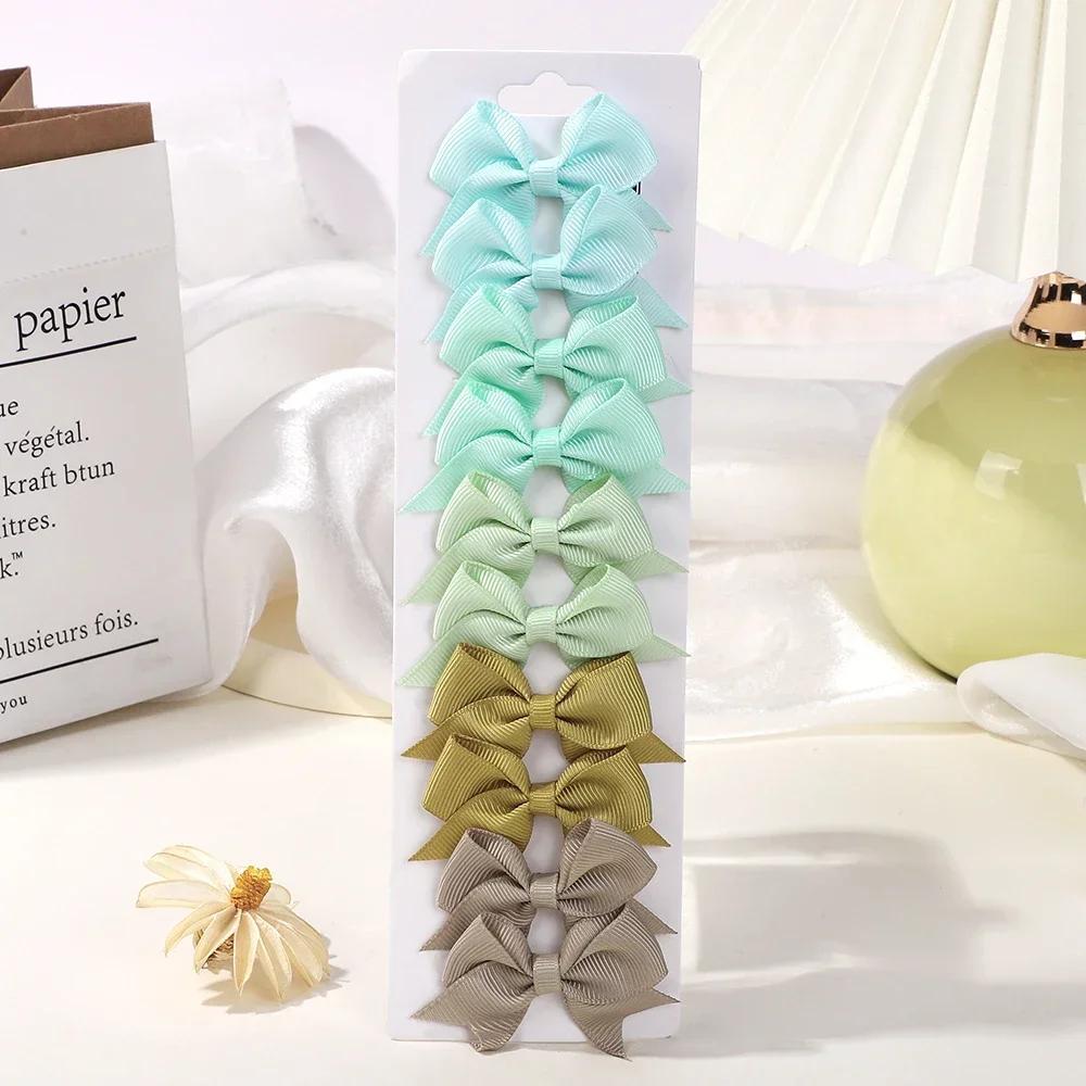 BABY BOWS 10Pcs/set Solid BB Hair Clips for Girls Ribbon Bowknots Boutique Barrettes Hairpins Headwear Kids Hair Accessories