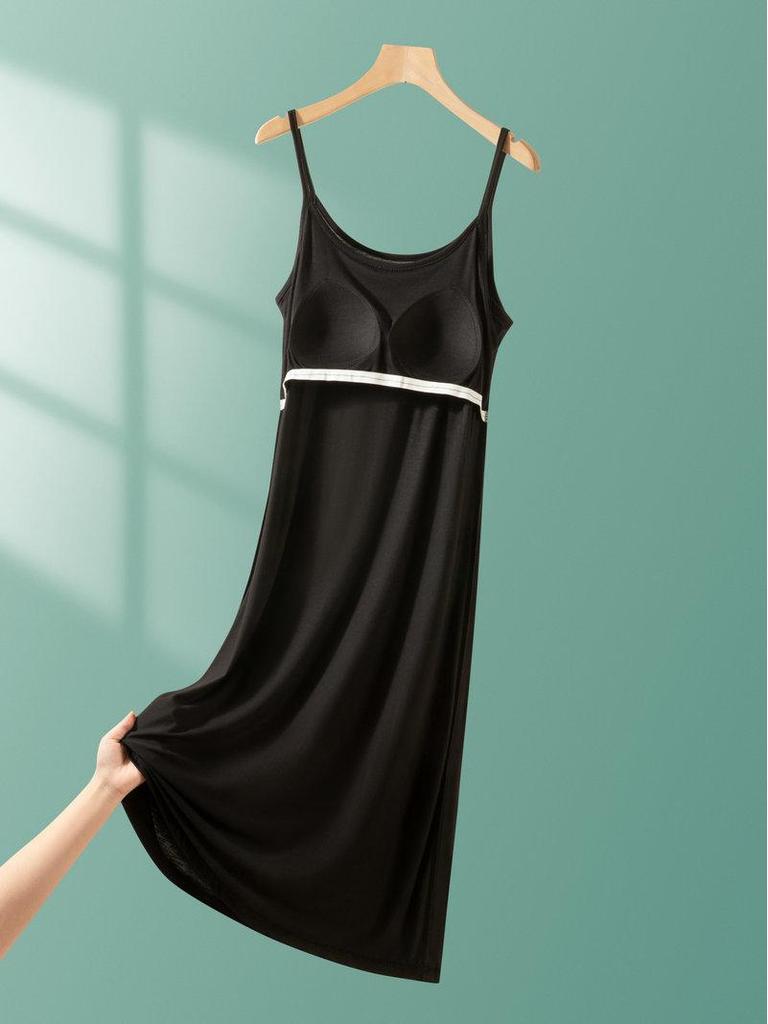 2025 Summer Loose Solid Color Modal Suspender Skirt - Medium Long, Large Size Casual Dress