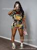 European and American street style number star print short T-shirt, elastic waist shorts, lazy two-piece outfit