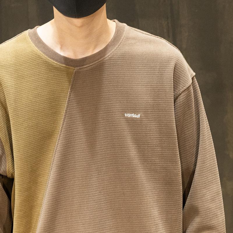 Splicing Contrasting Sweater Men'S Heavy Men'S Clothing Large Size Men'S Trendy Brand Round Neck Clothes Season Long Sleeves
