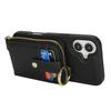 For iPhone 16 Plus Case with Zipper Pouch/Ring Kickstand/Strap Litchi Texture PU + TPU Phone Cover
