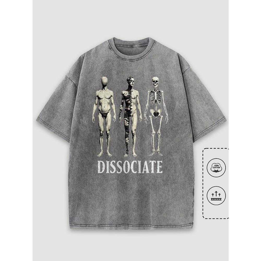 

Мужская футболка с графикой скелета Dissociate , хлопок, свободный крой, круглый вырез, короткий рукав, креативный принт, уличная одежда, 3XL