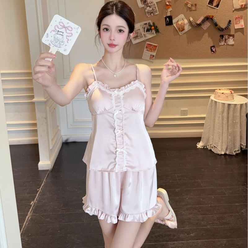 Ice Silk Pajamas for Women 1011 Summer Youthful Style Strap Shorts High-End Thin Sexy Loungewear Set