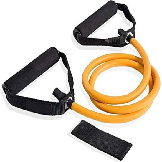 KD Sports Rubber Resistance Toning Tube with Door Anchor for Exercise Home Workout, Strength Training and Weight Loss (15-50 Lbs, Yellow)