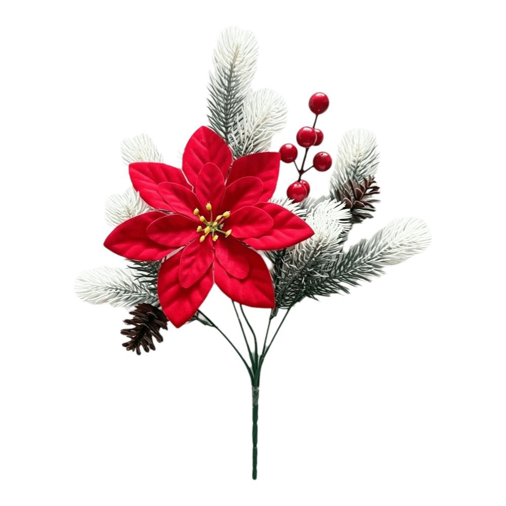 Green Pine Leaves Christmas Pine Branches Red Berry Artificial Plant Home Decoration