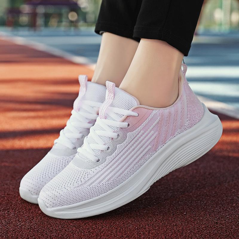 Couple Casual Sports Shoes Cushioned Flying Woven Running Shoes Lightweight Breathable Mesh Hot-selling Jinjiang Shoes
