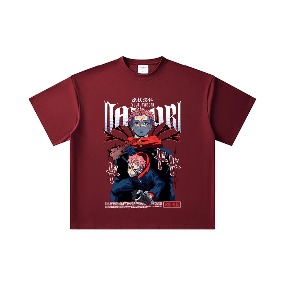260 GSM Double Yarn 32 Count 100% Cotton Jujutsu Kaisen V20 Yuji Print Unisex Heavy Cotton T Shirt
