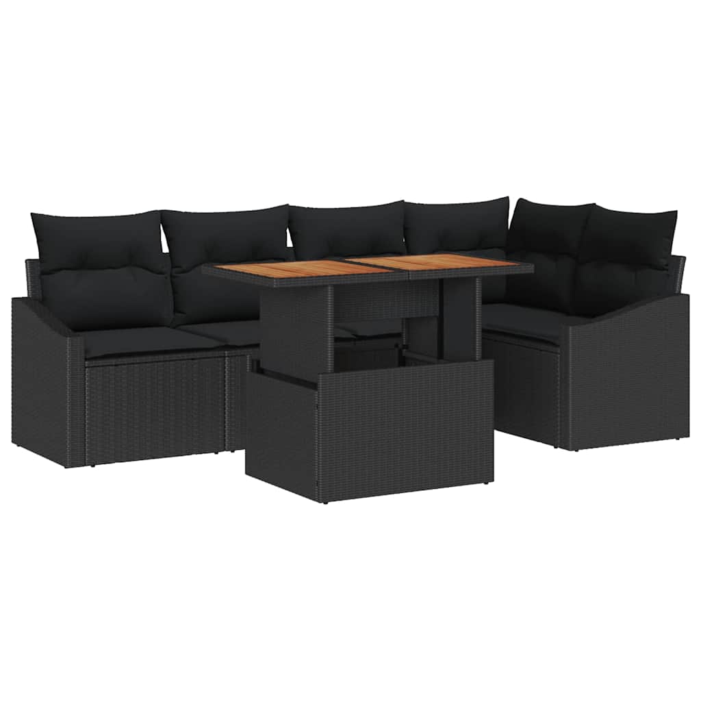 Garden Sofa Set with Storage 6 pcs Black Poly Rattan
