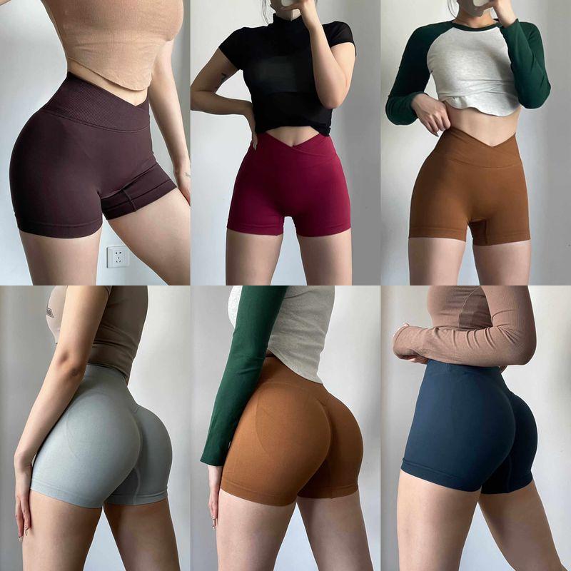Fashion Cross Waist Hip Lifting Fitness Shorts Belly Contracting and Close-Fitting Running Exercise Peach Hip Slimming Training Shorts Yoga